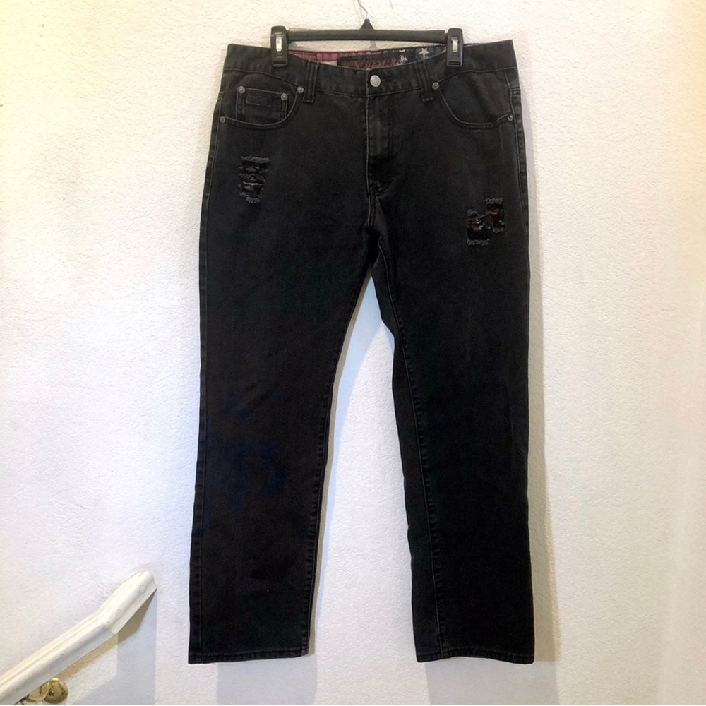 Winchester Mens Distressed Black Denim Jeans 36x31!